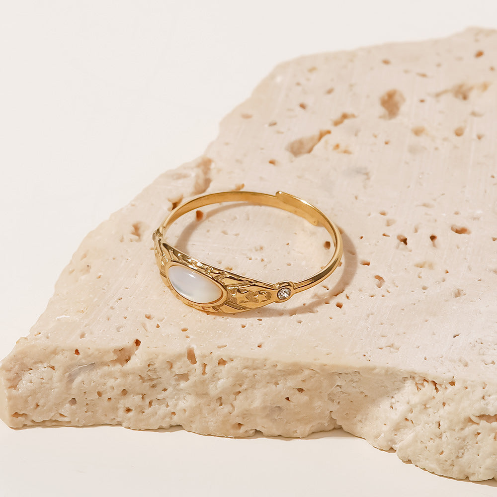 14K Gold Stainless Steel XINGX Retro Stainless Steel Diamond Ring